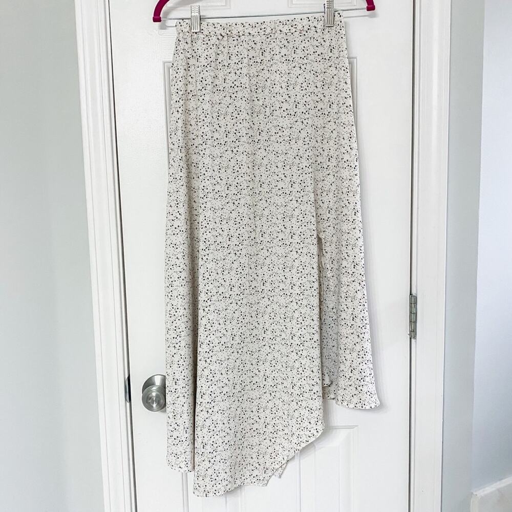 PRINCESS POLLY • Cream + Blue Floral Side Slit High-Low Midi Skirt
